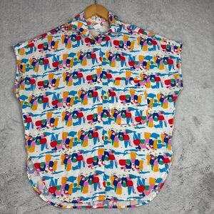 Vintage 80's Cherokee Blouse Cut Off Sleeve Made In USA Stranger Things‎ Women M